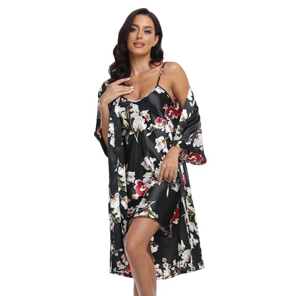 Other - 7560 Satin Robes Set with Nightgown Silk Kimono Pajamas 2 Piece Sleepwear